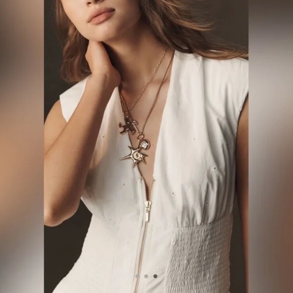 Anthropologie Tommie Cap-Sleeve Smocked FrontZip Shirt Dress:Eyelet Trim NWT - Picture 3 of 6